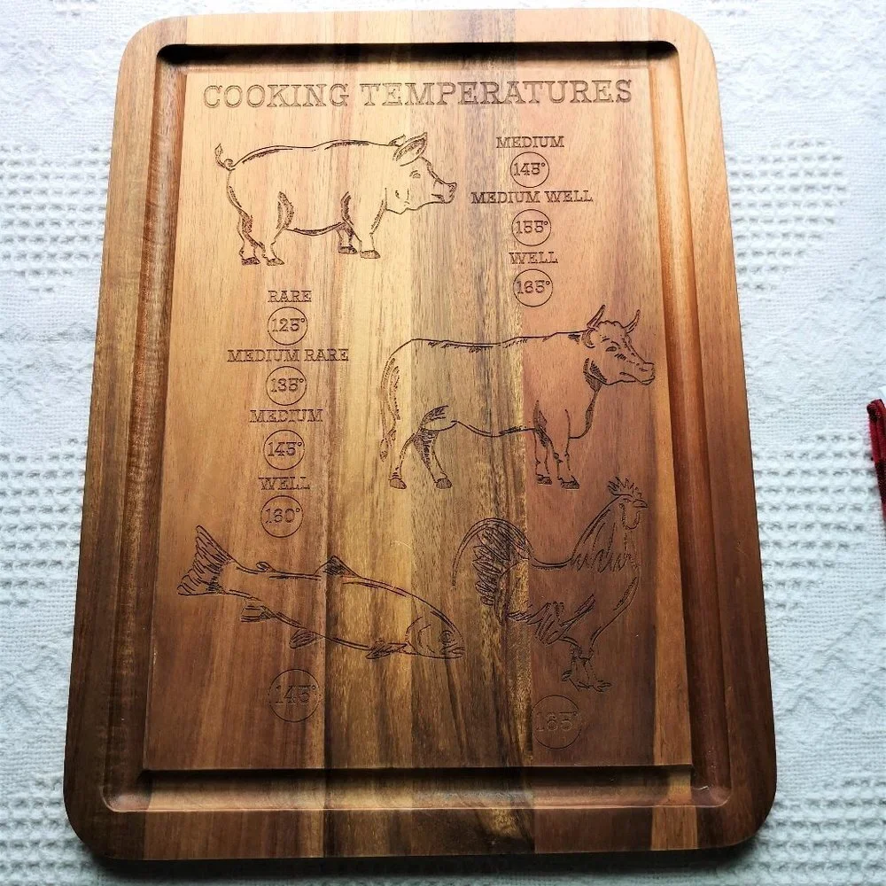 Dickey's Barbecue Pit Meat Cooking Temperature Engraved Cutting‎ Board + Towels